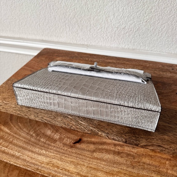 LEATHER INSIDE & OUT Gray Emboss Croc 27 Long KL Shoulder Bag Convertible S7 - Picture 12 of 15